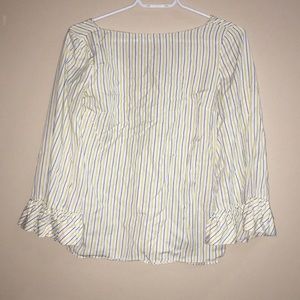 Massimo Dutti white blouse with stripes and ruffled sleeves